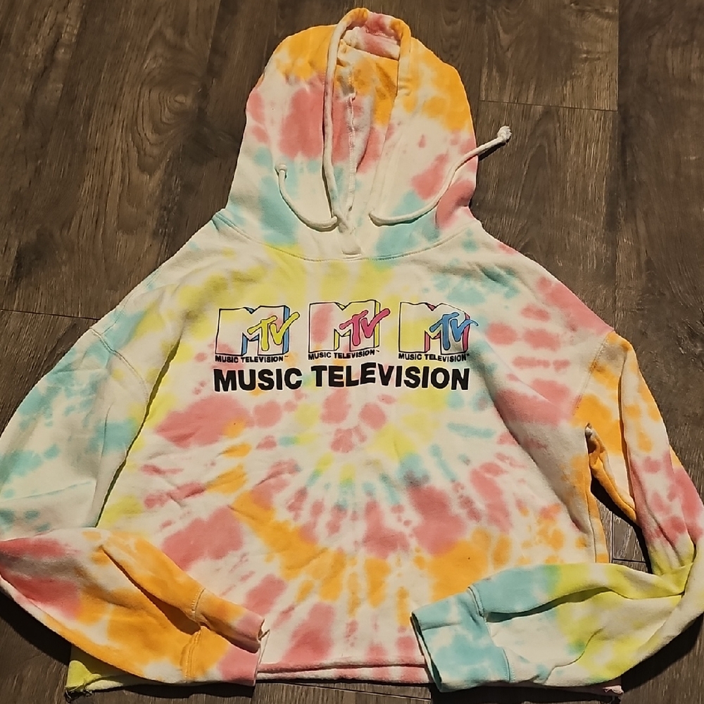 MTV Tie-Dye Cropped Sweatshirt 2020 Y2k Medium Women Activewear Neon